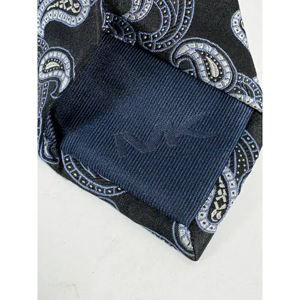 Michael Kors Mens 100% Silk Tie Black Blue Silver Paisley Designer Necktie